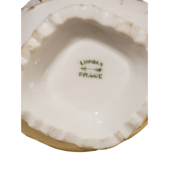 Vtg Limoges Creamer Serveware Ceramic Porcelain White Gold Trim Flowers France - Picture 5 of 5